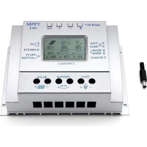 60A Régulateur de Charge Solaire, 12V/24V Batterie Détection Automatique,avec contrôle de minuterie de charge double pour système de réverbère,Avec écran LCD USB (1/5)