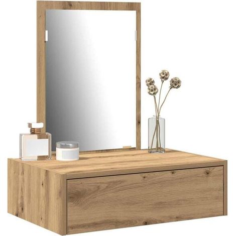 Coiffeuse en Bois d'Ingénierie avec Miroir, Table de Maquillage Moderne avec Tiroirs, Meuble de Chambre à Coucher, Brun, 60 x 40 x 70 cm (1/5)