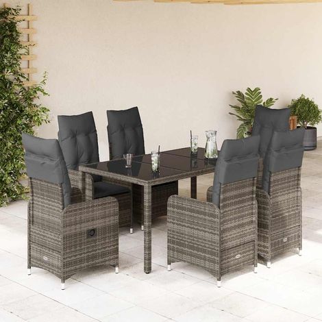 5-tlg. Garten-Bistro-Set mit Kissen Grau Poly Rattan vidaXL (1/5)