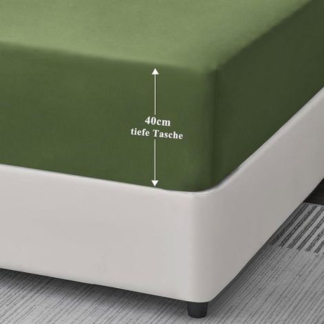 Drap Housse - 160x200 cm - Bonnet 40 cm - Microfibre Brossée - Vert Olive - 1 Pièce (1/5)