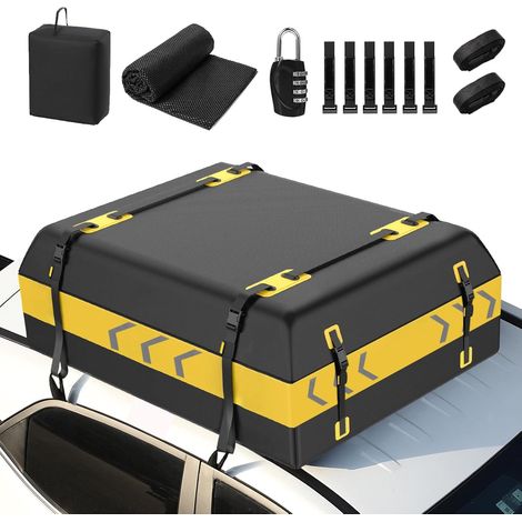 Coffre De Toit Souple, 15 Pieds Cubes / 425 L Sac de Toit étanche en 1000D PVC, Sac de Transport pour Tout Type de Voiture avec/sans Porte-Bagages, Compris Tapis Antidérapant, Cadena (1/5)