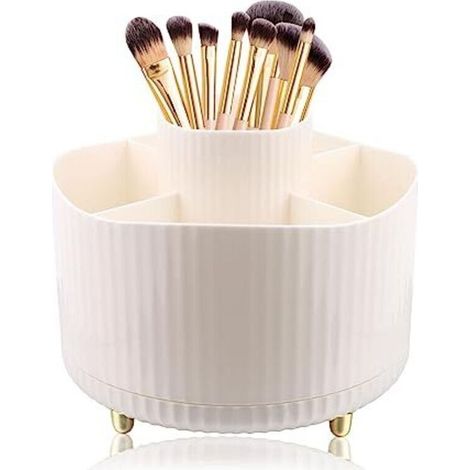 Organisateur Maquillage Rotatif, 360°Rotatif Pot a Crayon Rangement Pinceaux Maquillage 5 Compartiments Pinceaux Maquillage Organisateur-Blanc (1/4)