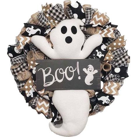 Couronne murale fantôme, guirlande de porte, décoration de jardin pour Halloween