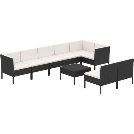 Set de muebles de jardín de exterior 9 piezas con cojines ratán sintético negro 020018145 (1/5)