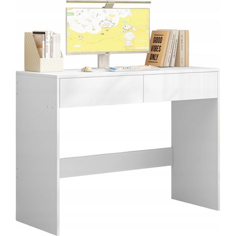 Weißer, moderner Computertisch mit 2 Schubladen, Loft-Tisch, Schminktisch, 100 cm (1/5)
