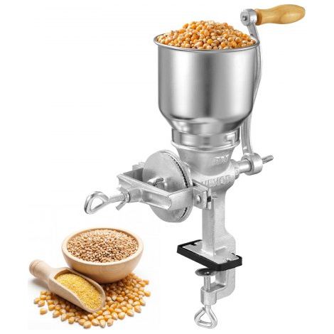 Molinillo de Cereales Manual con Manivela y Tolva Alta de 14 cm, Molino de Granos de Hierro Fundido, con Abrazadera de Mesa Estable, Trituradora de Granos para Especias, Café, Nueces, Cereales (1/5)