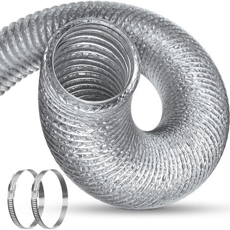 Gaine Ventilation 100mm Aluminium Flexible, 2.5 m Tuyau Ventilation avec 2 Colliers, Φ 10 cm 5 Couches pour Grow Tent, Salle de Bain, Extracteur Air, Tuyau Climatiseur Mobile, Argent (1/5)