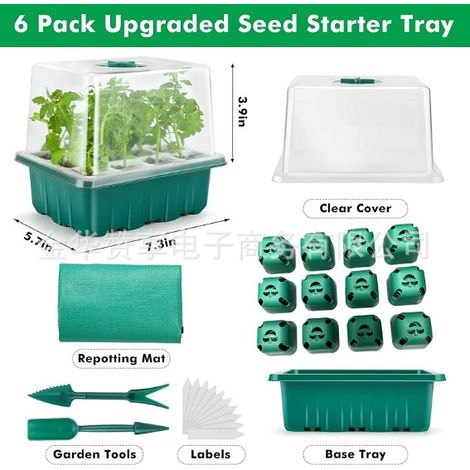 Mini invernadero para plantas, bandeja de silicona para semilleros de interior de 12 pulgadas con tapas elevadas, bandeja de vivero duradera, color verde. (1/4)