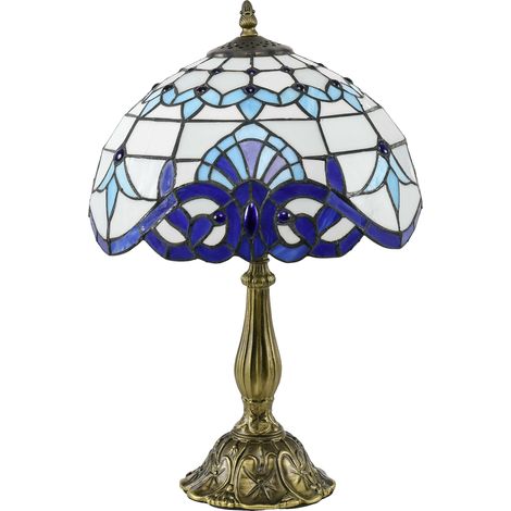 Stained Glass Table Lamp- Handmade Antique Bedside Lamp for Bedroom- Living room- Home- Nightstand- Decorative Night Light- Blue (1/5)