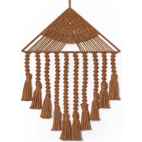 Tenture murale en dentelle tissée attrape-rêves triangle pompon art géométrique toile de fond bohème décoration d\'intérieur bohème (1/4)