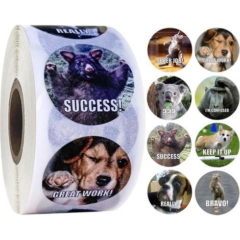 Longziming - Autocollants de motivation pour élèves - Cartes avec dessins d'animaux - Autocollants repositionnables - 500 pièces/rouleau - Autocollants de récompense pour enfants et classe (1/5)