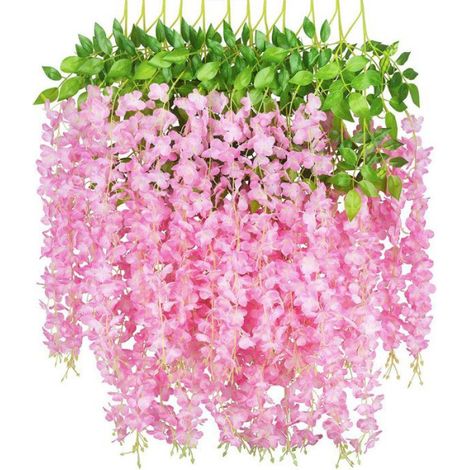 Ornement Suspendu Glycine Artificielle - 58 cm - Pétales en Soie - Rose - Lot de 12 pièces (1/5)