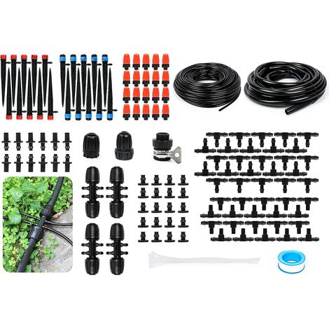 226 Fuß Tropfbewässerungssystem, Gartenbewässerungssystem, Tropfbewässerungsset, 1/2 Zoll bis 1/4 Zoll Bewässerungsschlauch, verstellbare Düsen, Widerhakenanschlüsse.