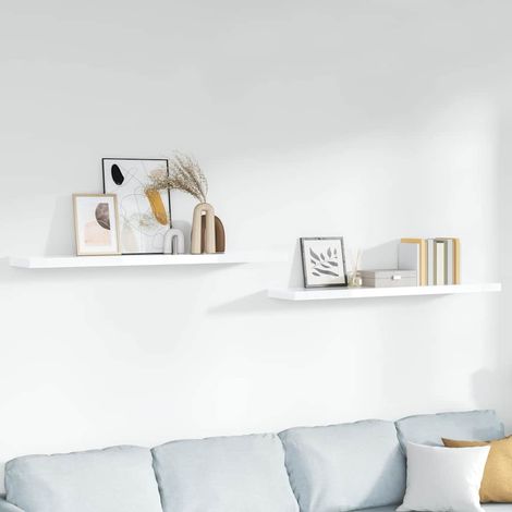 vidaXL Estante flotante pared 2 uds MDF blanco brillo 120x23,5x3,8 cm (1/5)