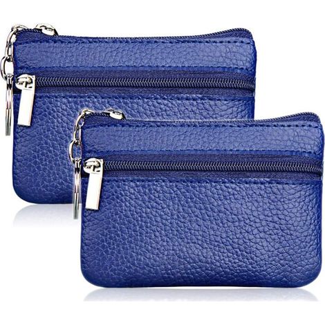 Lot de 2 mini portefeuilles zippés en cuir avec porte-clés (bleu) (1/3)