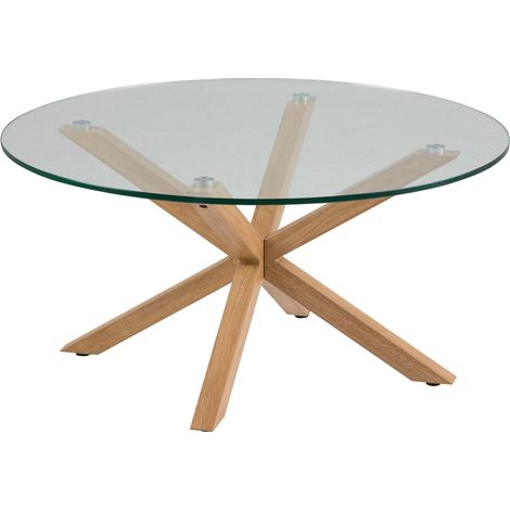 Mesa de centro Norsica 112, De color marrón claro, 40x0x0cm, Diámetro: 82, Vidrio templado, Redonda