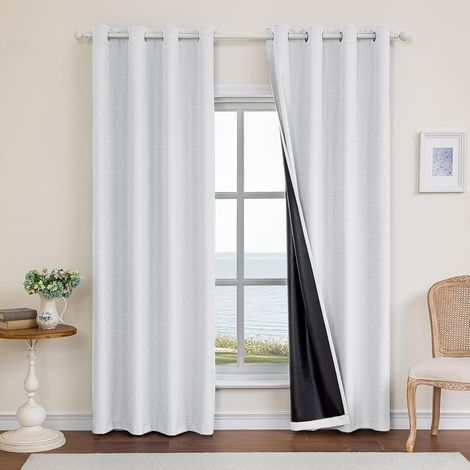 Lot De 2 Rideau Occultant 140x300cm Effet Lin Isolation Thermique Oeillet Acier Pour Salon Chambre (1/5)