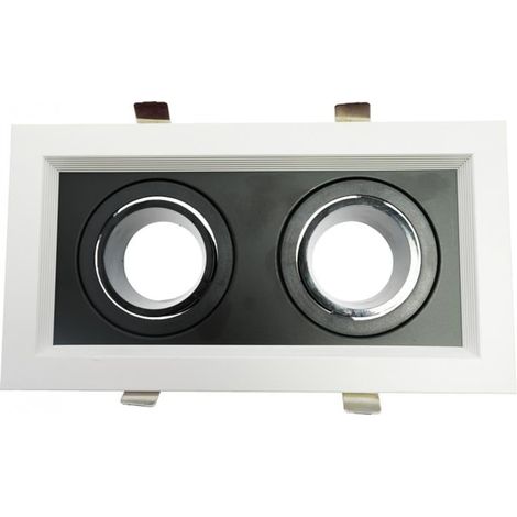 IluminaShop - Aro Basculante Cuadrado Doble Blanco y Negro para GU10/MR16 (1/5)