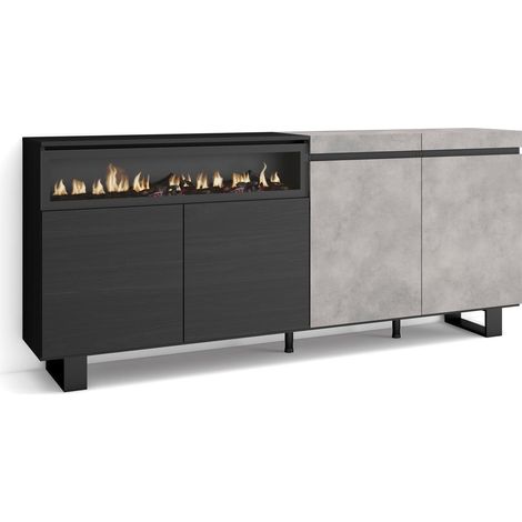 Skraut Home - Aparadores para salón, Gran capacidad de almacenaje, 200x87x35cm, 4 Puertas, Chimenea eléctrica, Diseño industrial, Estilo Moderno, Gris Cemento (1/5)