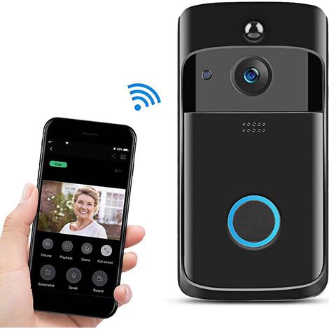 Kabellose Video-Türklingel mit 720p-Video-Intercom in Echtzeit, WLAN-fähig, PIR-Sensor, Nachtsicht, Gegensprechfunktion, 166°-Objektiv und Cloud-Speicher. Kompatibel mit iOS und Android. (1/5)