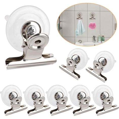 Lot de 8 ventouses rondes en plastique avec clip en acier inoxydable réutilisables pour cuisine, salle de bain, bureau (1/4)
