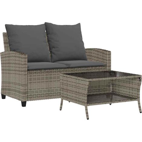 Maison Exclusive - Divano da Giardino a 2 Posti Cuscini&Tavolo Grigio Polyrattan
