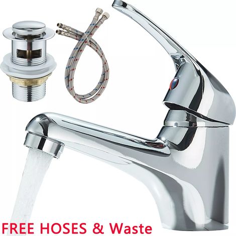 Monobloc Basin Taps Mixers with Pop-up Waste,Waterfall Bathroom Sink Tap Square Chrome Monobloc Modern Single Lever Hot and Cold Mixer Tap