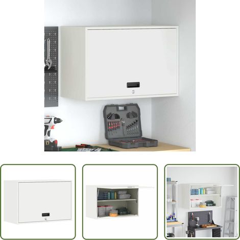 Wandregal - Wandschrank für die Garage mit Gasdrucklift-Tür Weiß (1/5)