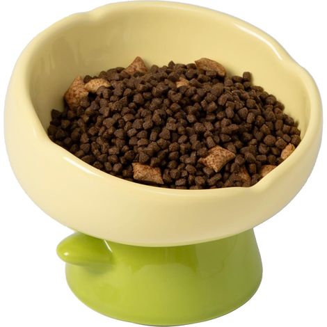 Raised Cat Food Bowl Neck and Whisker Friendly Tulip Shape Elevated Design Ceramic (1/5)
