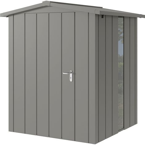 Hörmann Metall-Gerätehaus "Juno" mit Satteldach, JSD2 - Modern, 166 x 166 cm (B x T), graualuminium, mit bodentiefem Fenster, 1-flüglige Tür, Anschlag links (1/5)
