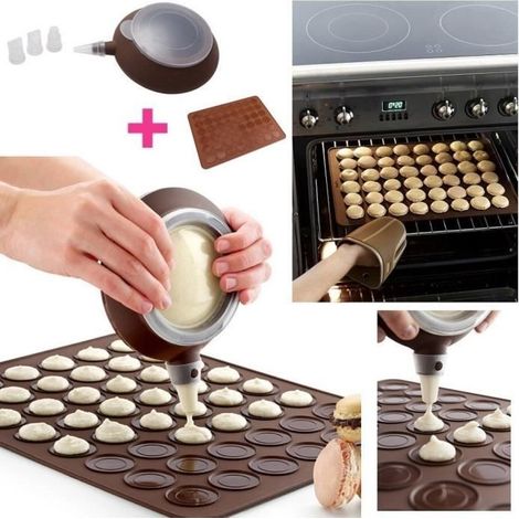 Set de Cuisson Pour Macarons: Tapis à Macarons En Silicone - 38.3x28.5cm PLUS Outil buse pour garniture (1/4)