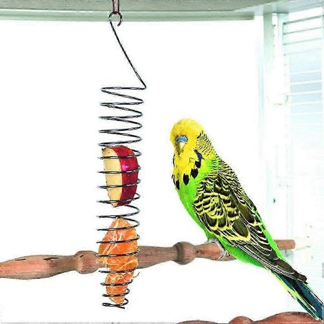 Perchoir en acier inoxydable pour oiseaux, panier à fruits et légumes avec brochettes, accessoire pour perruches, calopsittes et perroquets, lot de 2, fixation robuste (1/5)