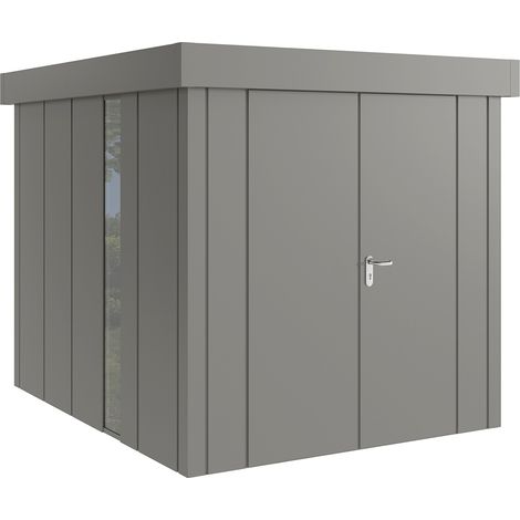 Hörmann Metall-Gerätehaus "Juno" mit Flachdach, JFD6 - Design, 214 x 262 cm (B x T), graualuminium, mit bodentiefem Fenster, 2-flüglige Tür (1/5)
