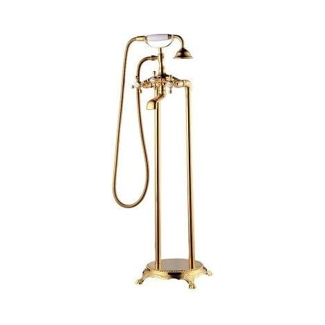Rubinetto per vasca da bagno antico, rubinetto per vasca da bagno da pavimento, set doccia per bagno, rubinetto per vasca da bagno con telefono, caldo e freddo (1/5)