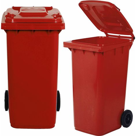 Bidone carrellato rosso per la raccolta differenziata rifiuti 240 Lt con ruote e coperchio UNI EN 840 per rifiuti e ricicl