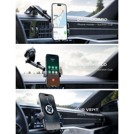 Autotelefonhalterung mit 3-in-1-Installation (Lüftungsschlitz und Saugnapf), universelle Autotelefonhalterung, Smartphone-Halterung.