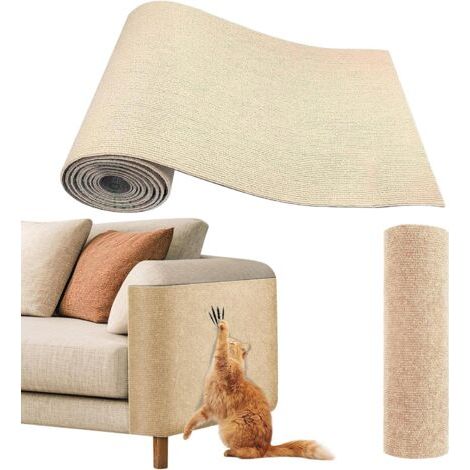QORVA-Khaki Griffoir Chat Canapé 40 Cm ×200 Cm,Griffoir pour Chat Auto-adhésif,DIY Trimmable Chats Grattoir,Griffoir Mural Chat pour Protection Canape