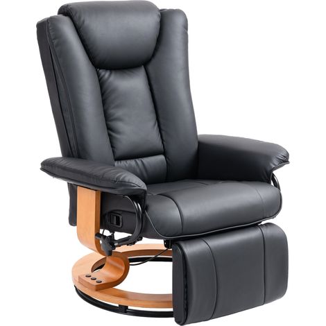 Sillón relax giratorio con reposapiés y función reclinable en piel sintética negra, 150 kg (1/5)