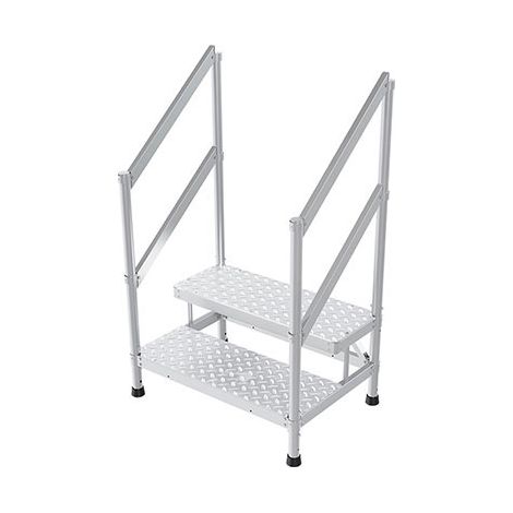 Marchepied aluminium 2 marches - Largeur 1.00m - Double garde-corps - MP2-100-2GC