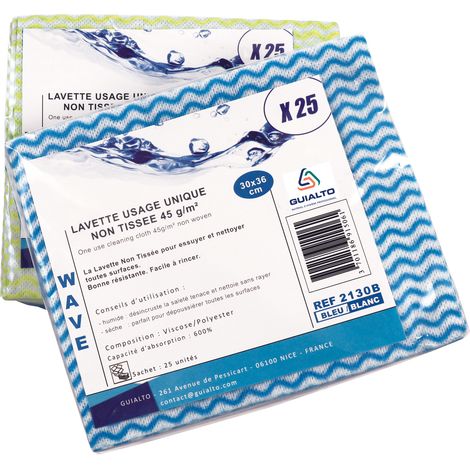 Lavette Uu Nt Wawe Jaune/Blanc 30X36Cm (Sachet 25U) - Guialto