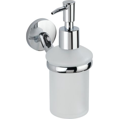 Wenko – Distributeur de savon liquide mural – Zinc chromé – Dimensions 7x17x11,5 cm – Amovible et rechargeable – Installation murale incluse (1/5)