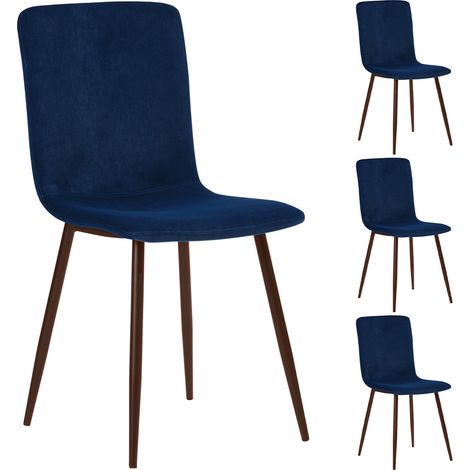 Set 4 Sedie per Sala da Pranzo in Velluto Blu con Gambe Nere Seduta Ergonomica (1/5)
