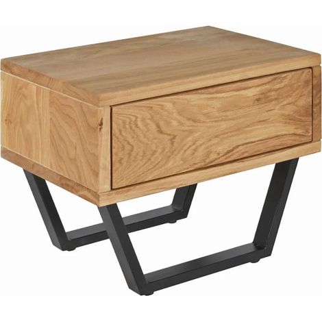 Table de chevet en bois de chêne massif et pieds en métal noir - OTTAWA (1/5)