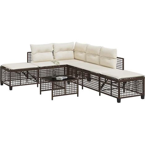 3-tlg. Garten-Ecksofa-Set mit Kissen Braun Poly Rattan