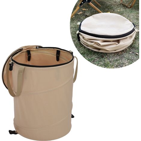Cubo de basura para camping de 91 litros (24 galones) con tapa con cremallera, fabricado en tela Oxford, lavable, grande, resistente, plegable, portátil y multiusos. (1/5)