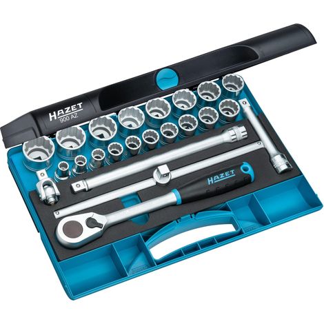 Jeu de clés à douilles 900AZ ∙ Carré creux 1/2 pouce (12,5 mm) ∙ Profil Traction à 12 pans extérieurs ∙ 23 pièces ∙ 3⁄8 – 1,1⁄4 (1/3)