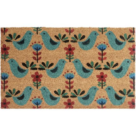 Paillasson d'Entrée en Fibre de Coco 45 x 75 cm Dessous PVC Antidérapant Motif Oiseau Multicolore Tanana (1/5)