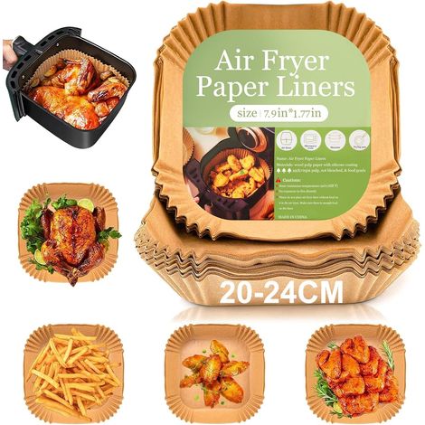 100 Papier pour Poêle à Air, 20-24CM, Sans BPA, Qualité Alimentaire, Pour Four et Micro-Ondes, 5-8 Litres