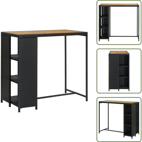 Bartisch mit Regal Schwarz 120x60x110 cm Poly Rattan - Bartisch - Esstisch - Outdoortisch - Balkontisch - Gartentisch (1/5)