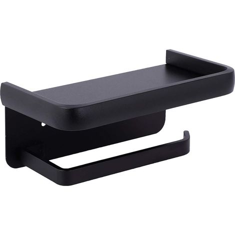Porte-papier toilette mural en aluminium noir avec étagère de rangement (1/4)